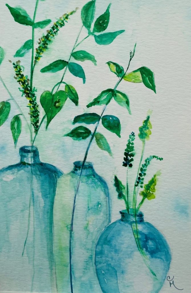 "Glass Bottles" (watercolor on Arches paper),5.5x8.5 - NFS