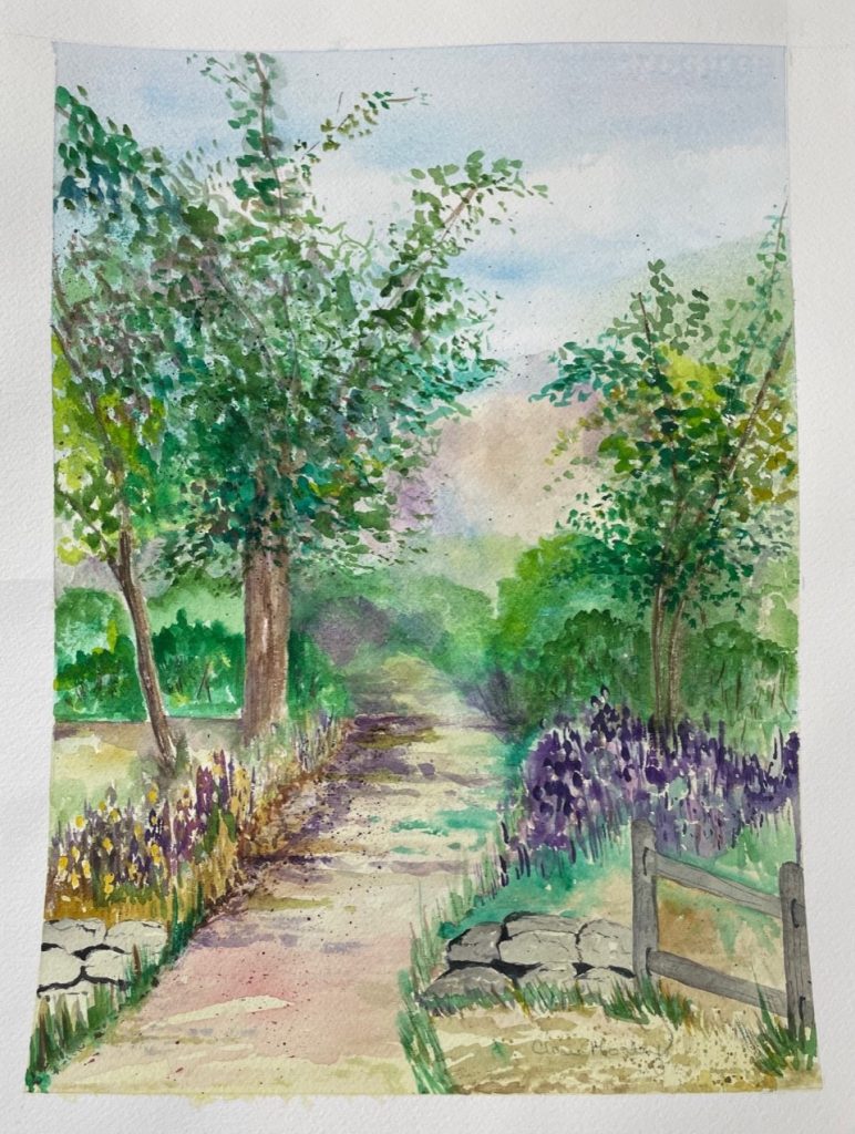 "Landscape with Lavender" (watercolor on Arches paper), 10X14 - NFS