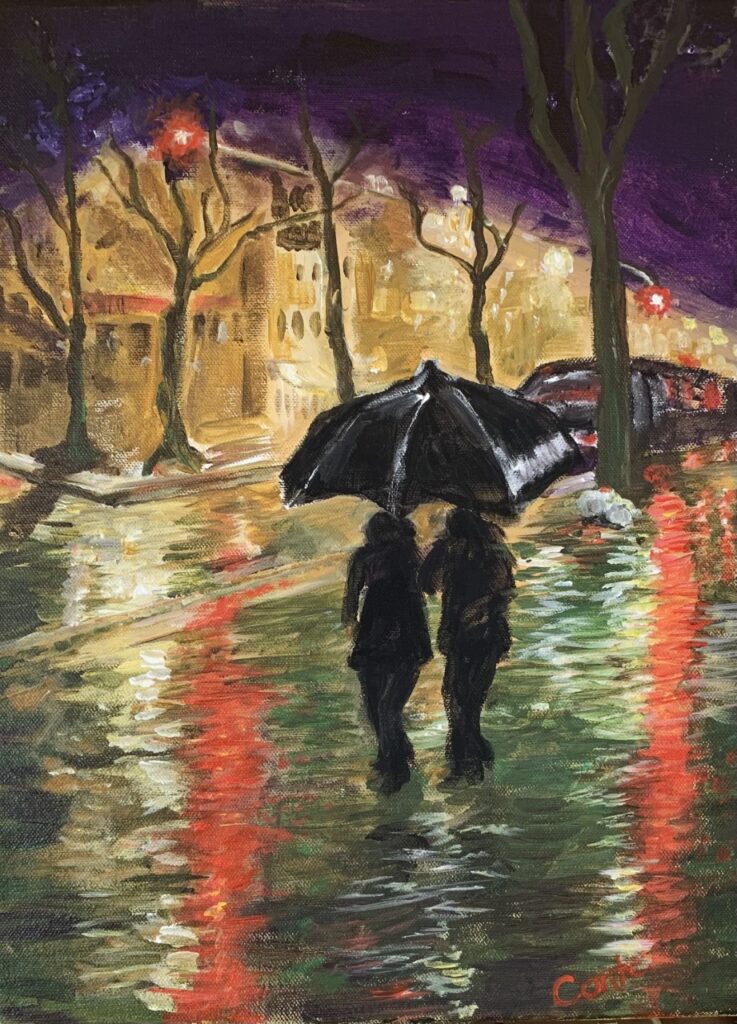 Rainy Night in the City (acrylics), 12x16 - NFS