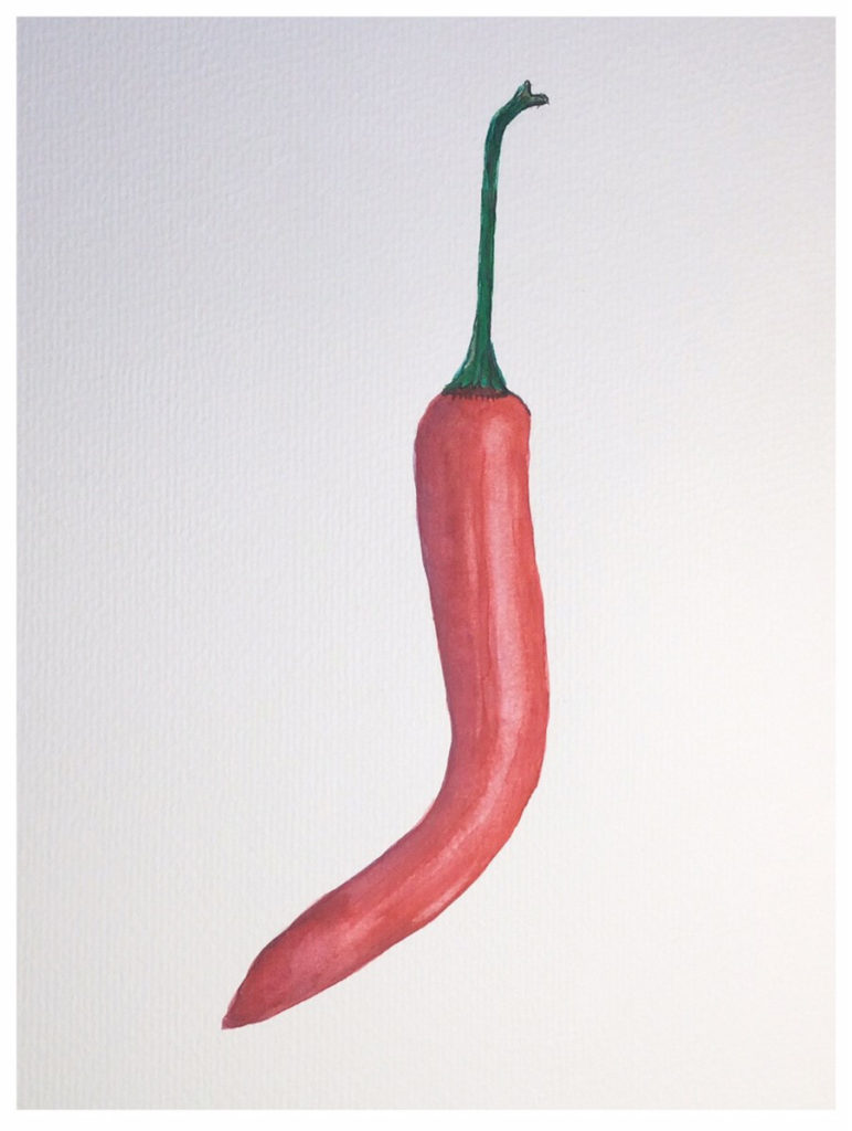 Red Pepper (watercolor on cold press paper, 6x8) - $5