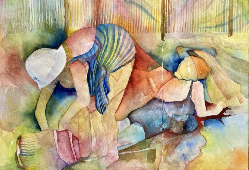 A day at the beach (watercolor on paper), 11x15 - NFS