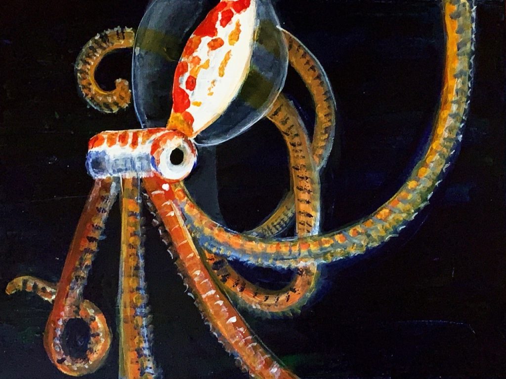 "Longarm Octopus" (acrylic on canvas), 16x12 - NFS