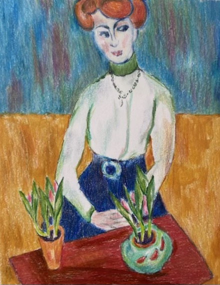 Girl with Tulips Study after Matisse portrait (color pencil), 11x14 - $75