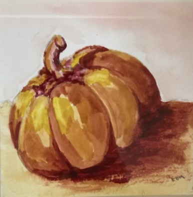 Pumpkin (watercolor on paper), 8x8 framed - $50