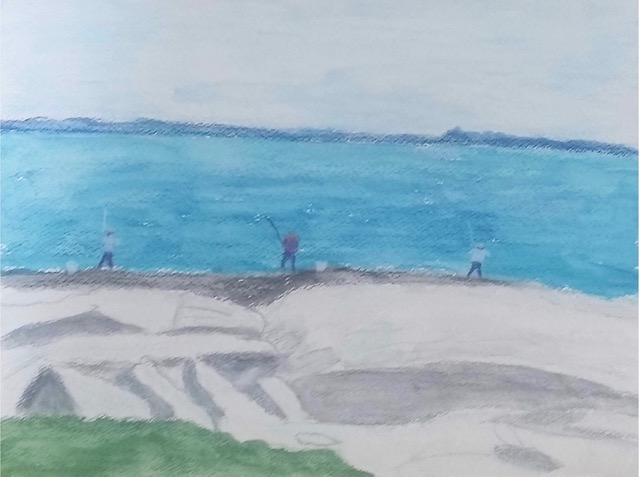 Men Fishing at Sachuest (water soluble pencil), NFS