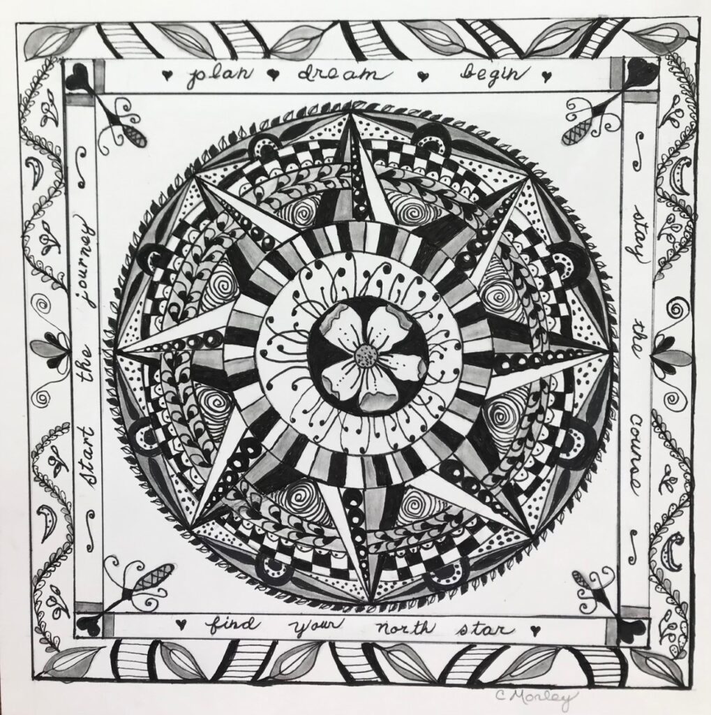 Compass Rose (pen and ink w/ graphite on paper), 9x9 - NFS