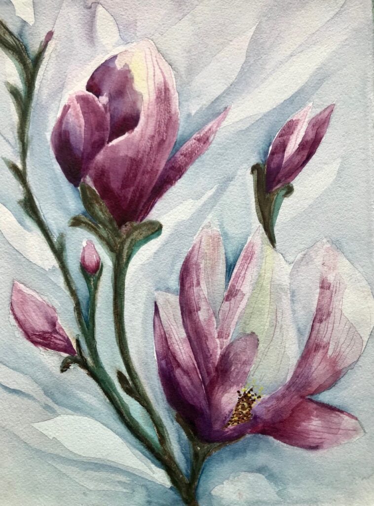 Magnolias (watercolor on paper), 11x14 - NFS