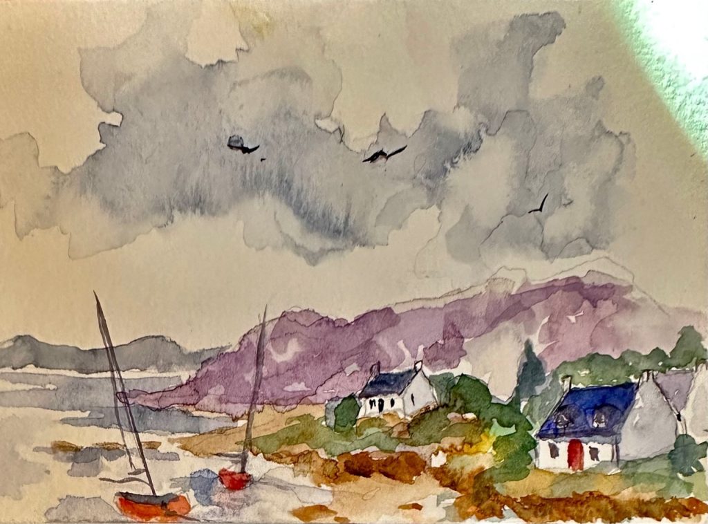 "Plein air, Irish Coast" (watercolor on paper), ~6x8 - $75