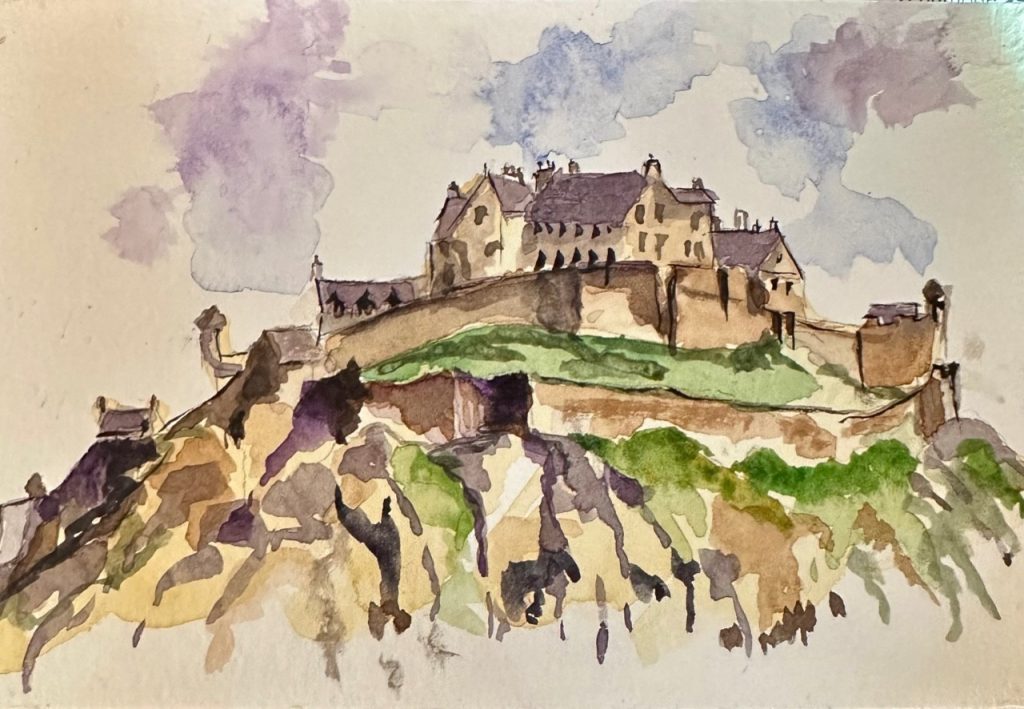 "Plein air, Irish Castle" (watercolor on paper), ~6x8 - $75