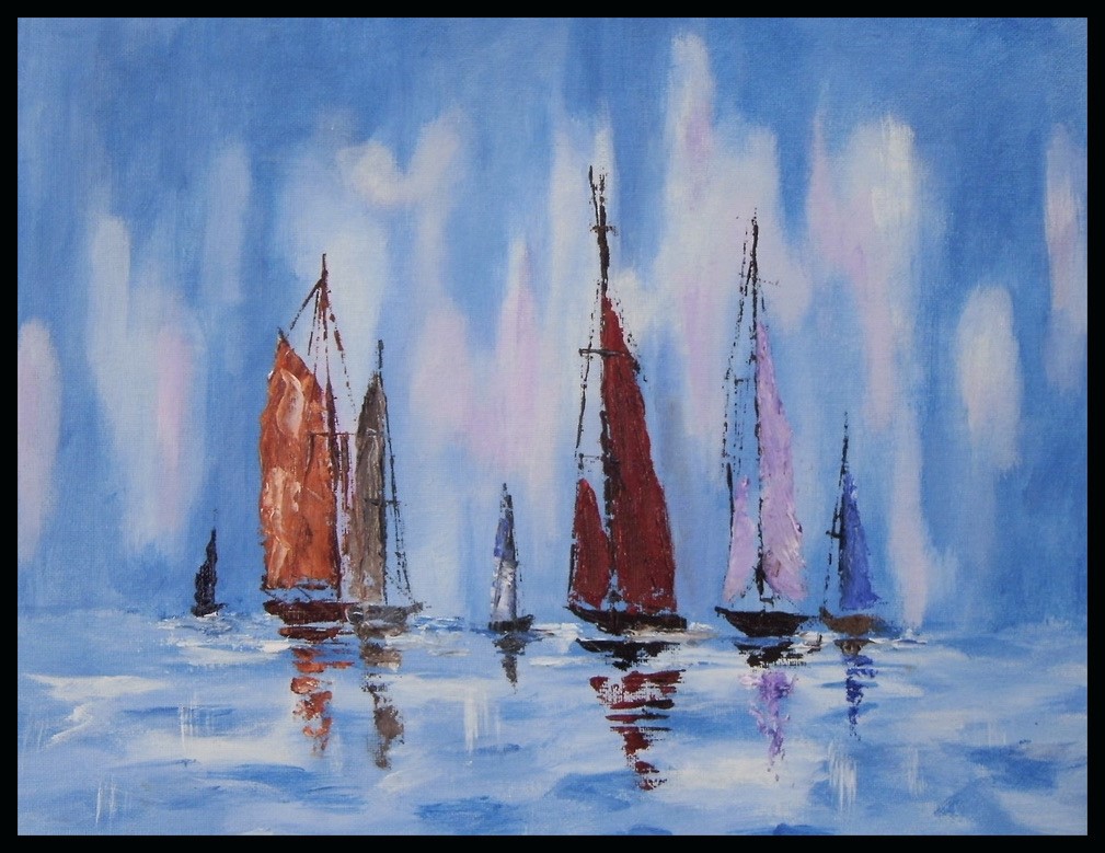 Sailboats at Sea (oil on canvas panel, 11x14) - SOLD