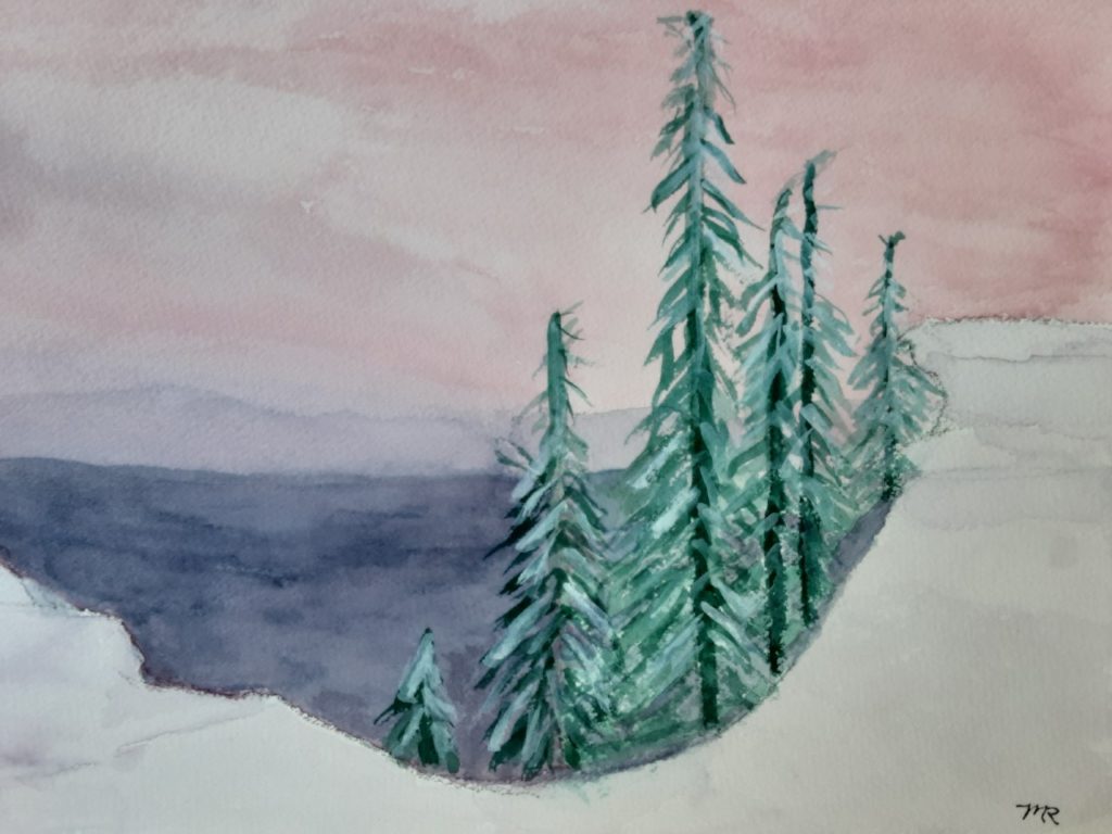 Crater Lake in Winter (watercolor on Arches paper, 9x12) - NFS