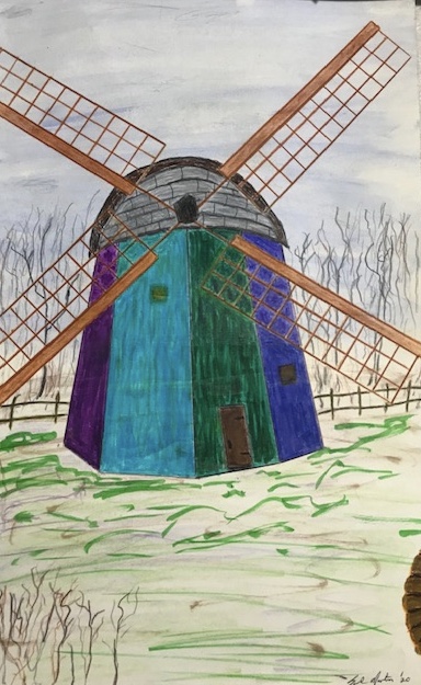 Windmill and Millstone (colored pencil, watercolor), NFS