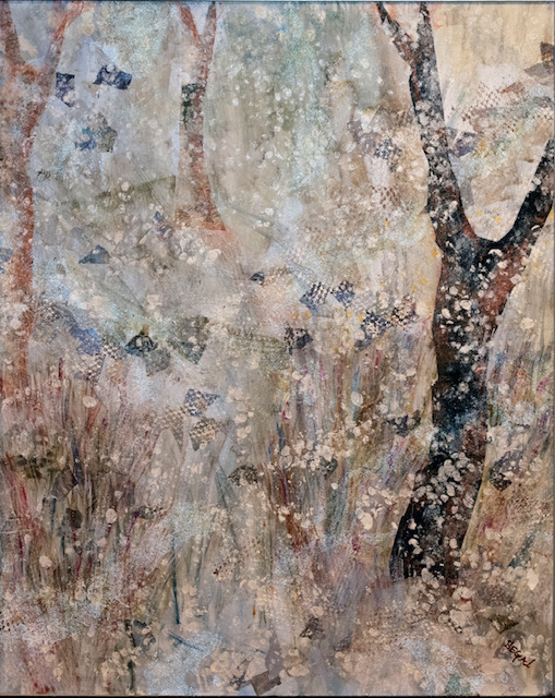 "First Storm of Winter" (collage w/ acrylics, Japanese paper, glass beads) - Price available upon request