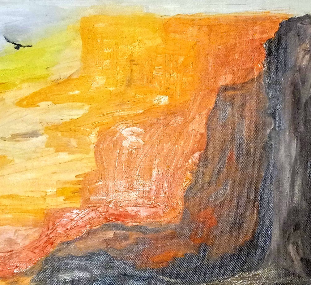 Bird Gliding Over the Sea Cliff (oil on canvas), 11x14 - Price Negotiable