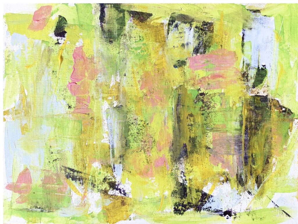 Abstract in Spring Green (acrylic on canvas board), 10x12 - $50