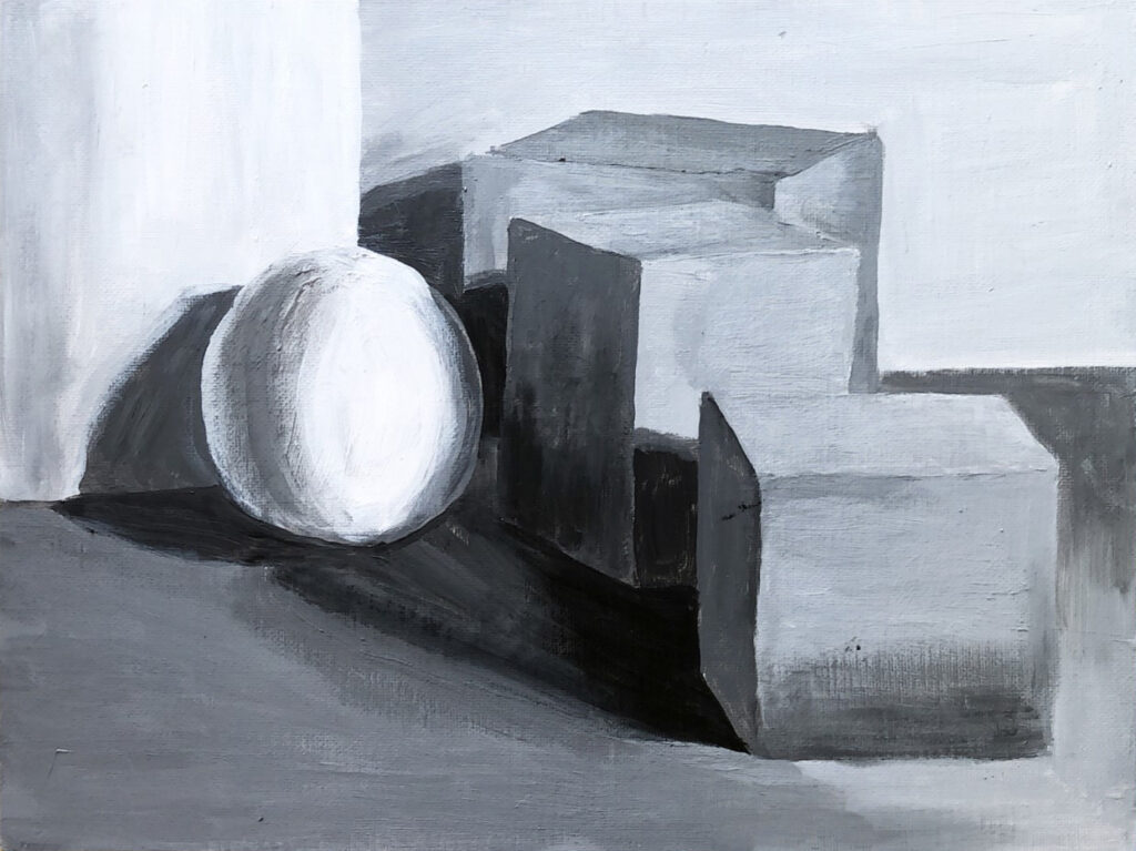 Black and white still life (acrylic on canvas board), 10x12 - NFS