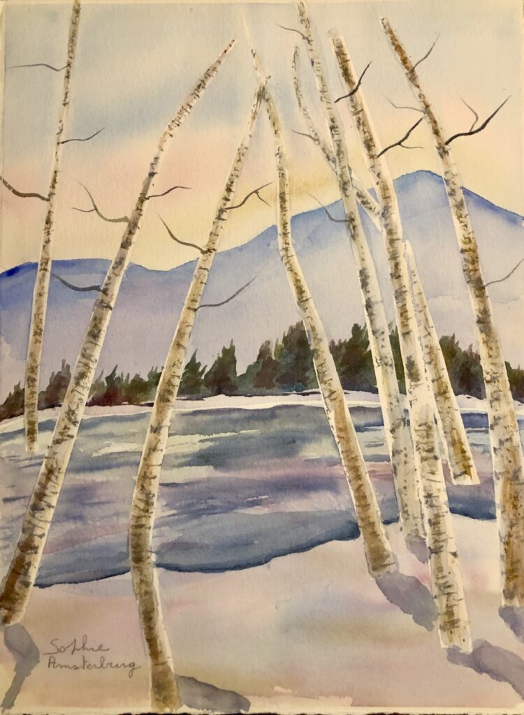 Lake and Birch Trees (watercolor, 11x14 on watercolor paper) - Price upon request