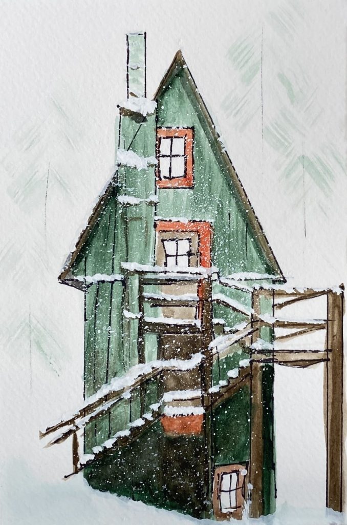 Hygge House (watercolor on paper), 5x7 - NFS