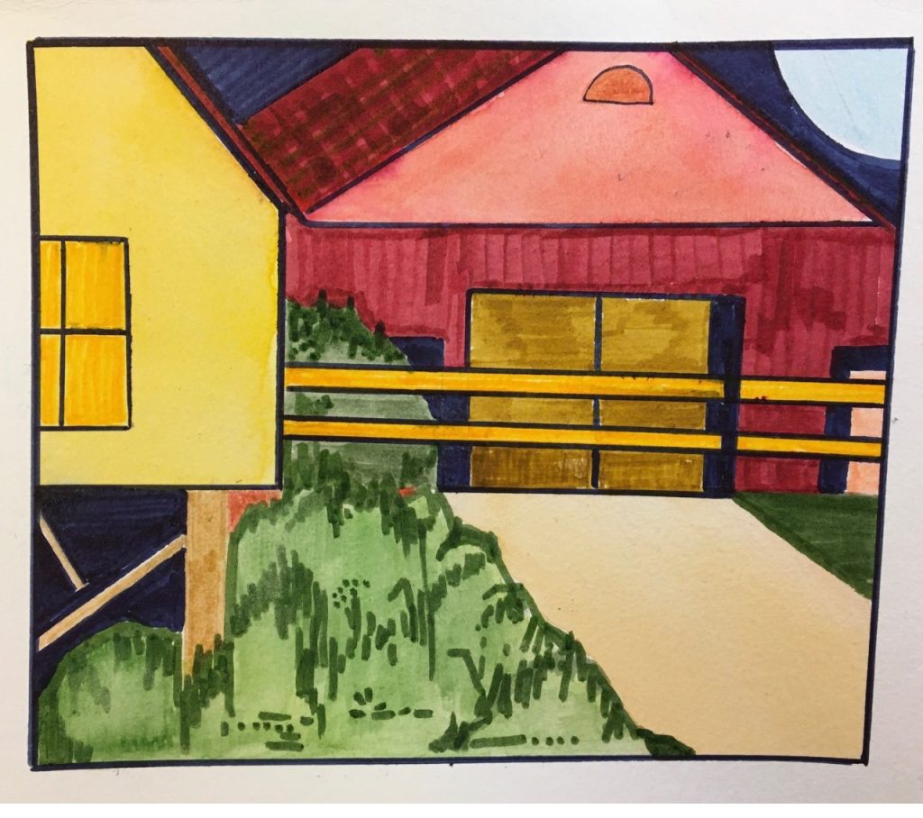 Farmstead #3 (watercolor, India ink on paper), 6½x7" - NFS