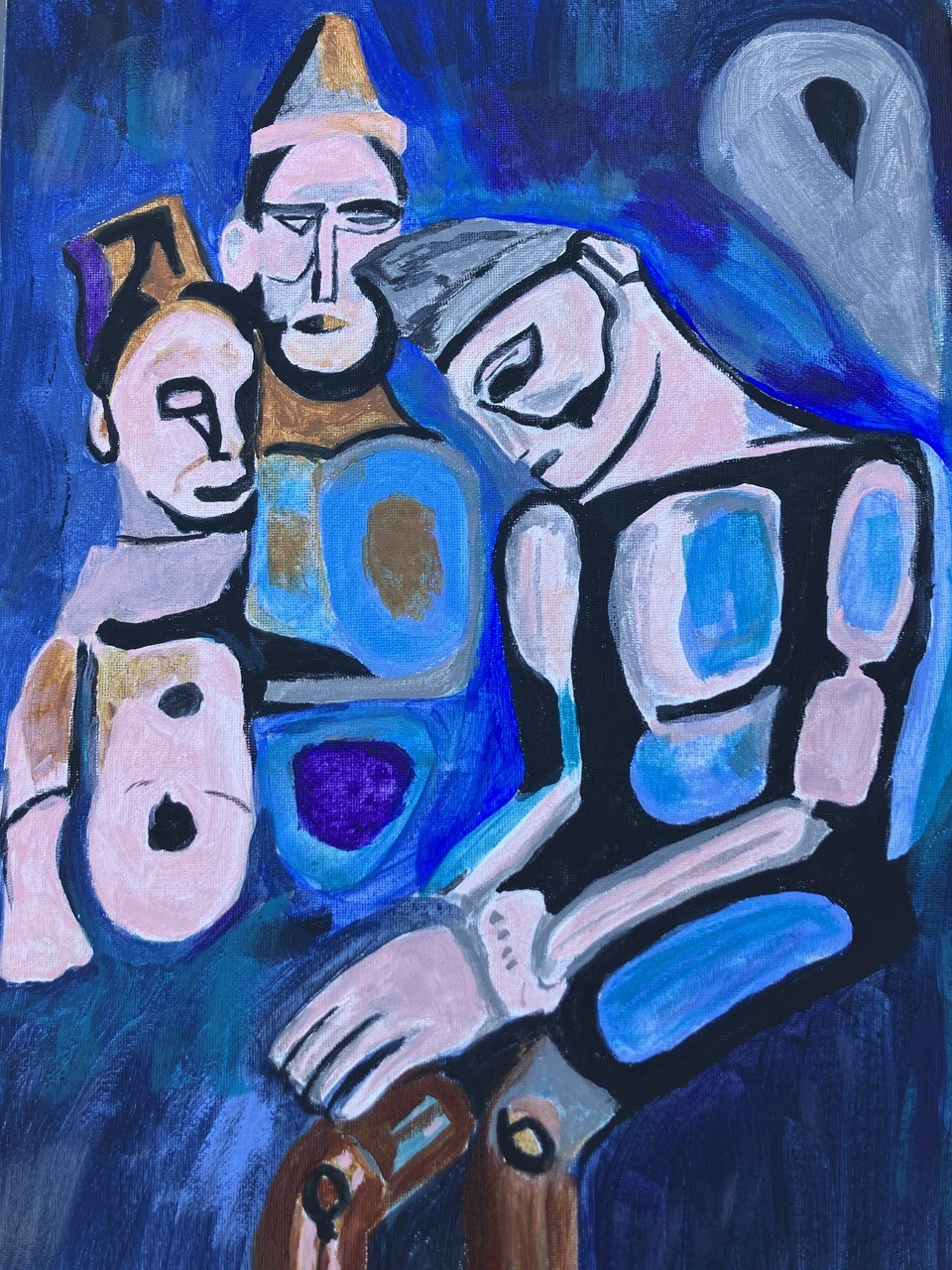 Three Clowns; after Georges Rouault’s painting Three Clowns, Acrylic on Canvas, 16x12”, $100