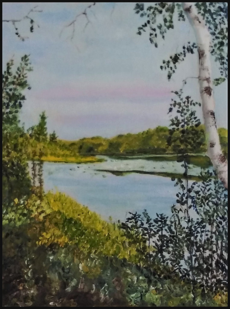 "Across Bellville Pond" (oil on panel) - $100