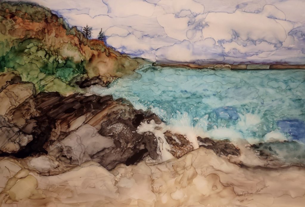 Seaside (alcohol ink on Yupo paper), 7x10" - $120