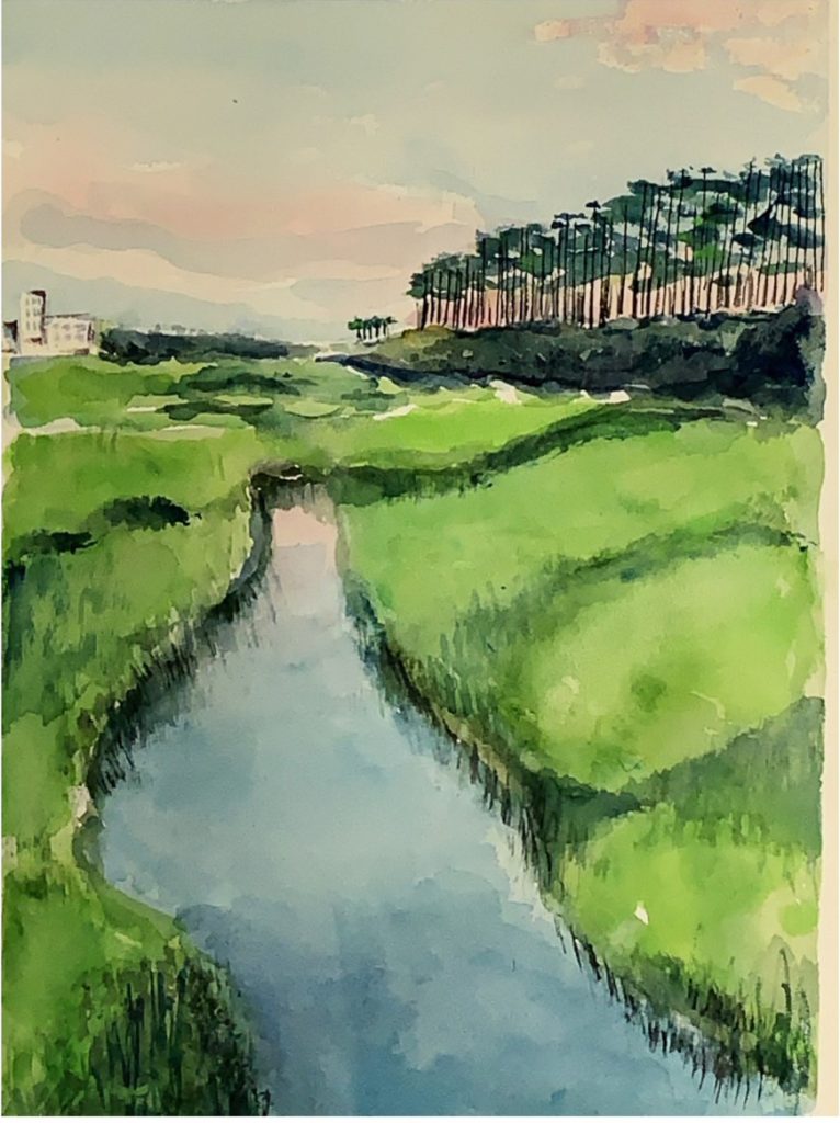 Marsh at Sunset (watercolor on paper), 10x13 - NFS