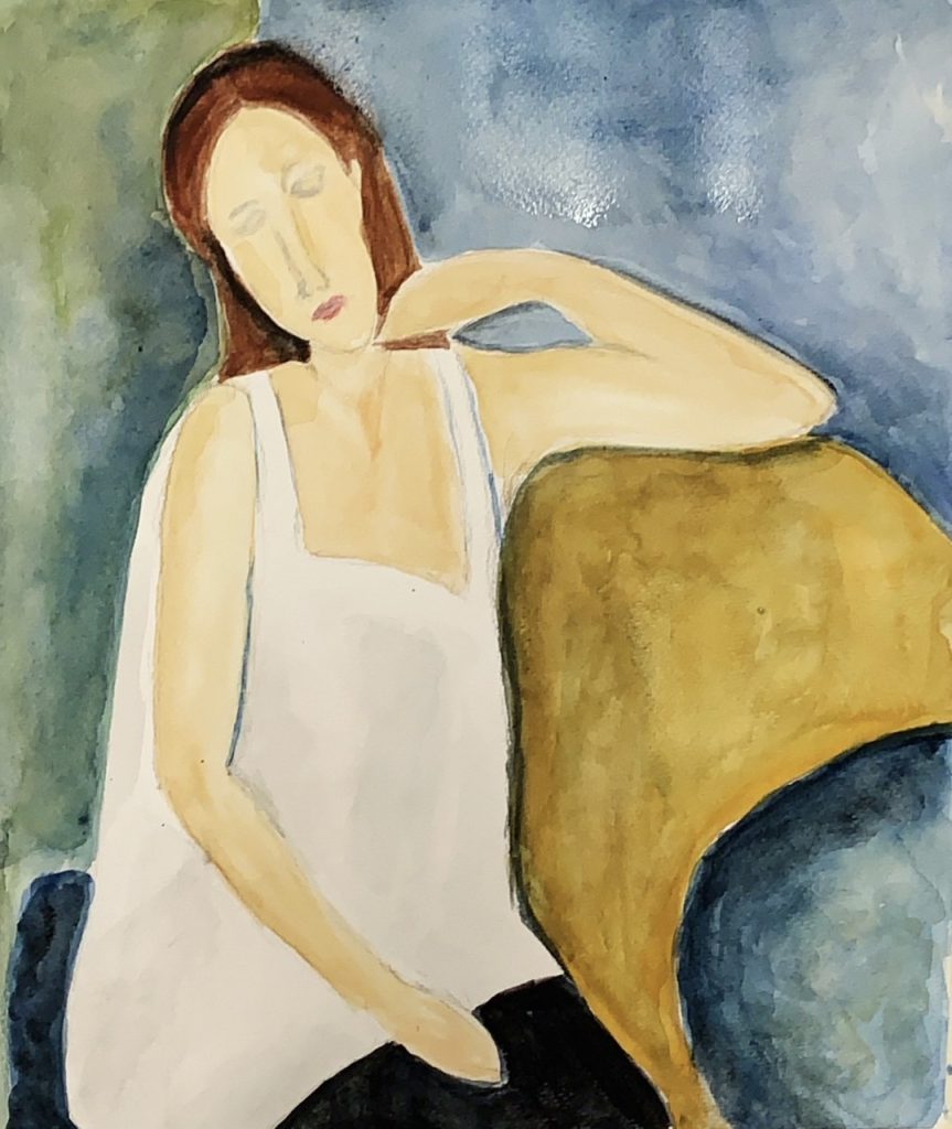 Modigliani’s Wife, Jeanne (watercolor on paper), 11x13 - NFS