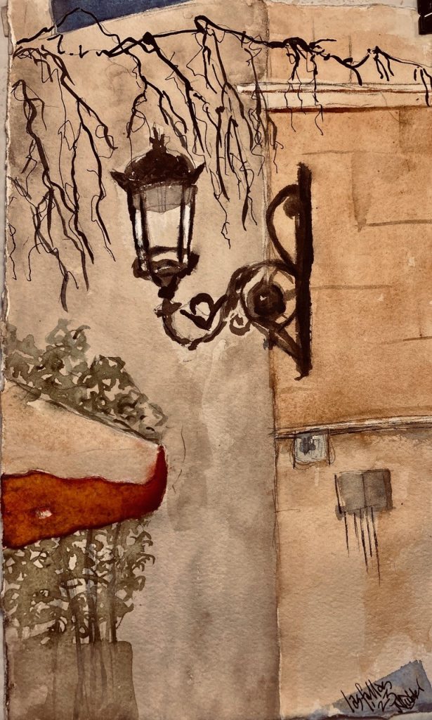 "Plein air at Las Fallas, Valencia, Spain" (watercolor on arches cold press), 8x10" - NFS