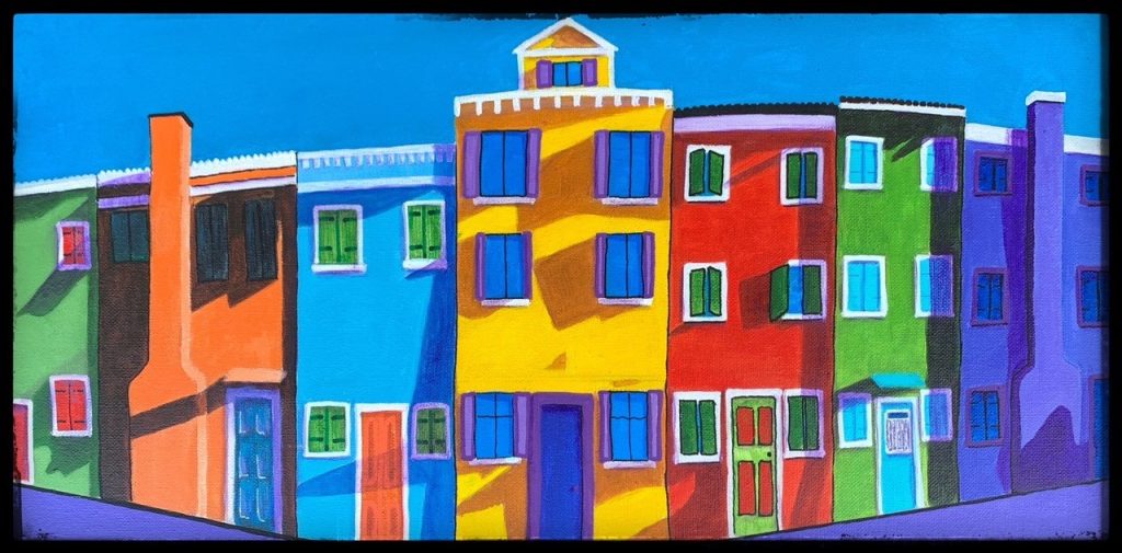 "Colorful houses in Italy" (acrylic on canvas), 10x20” - NFS