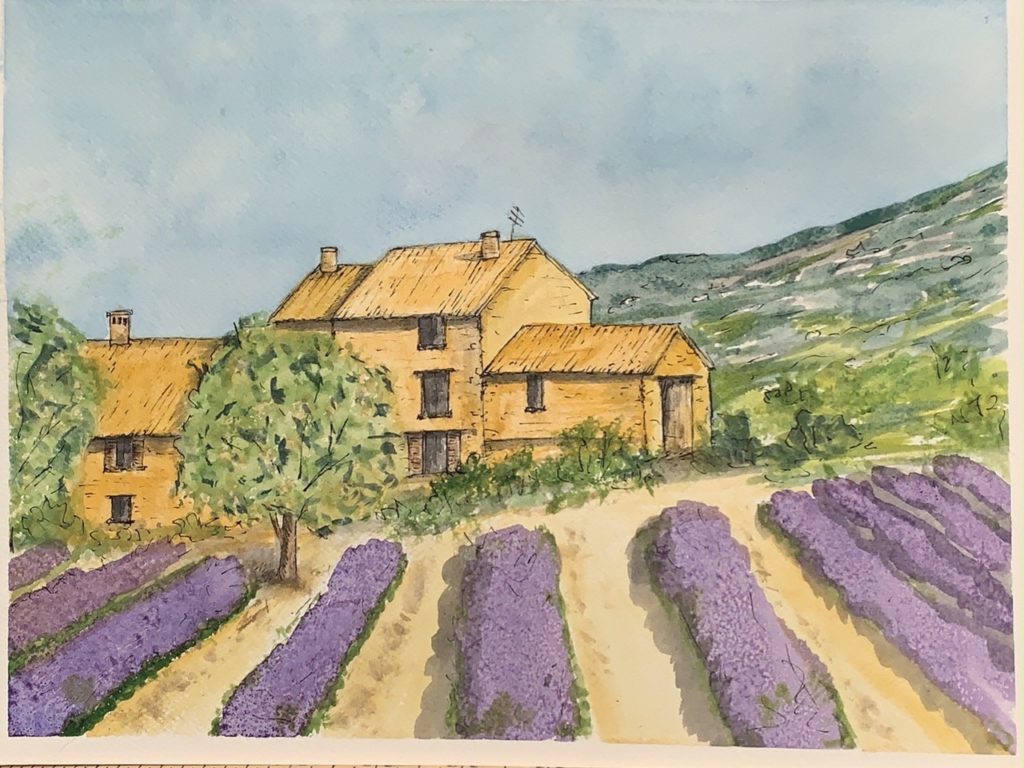 Lavender Fields in Provence (watercolor), 9 x 12 - NFS