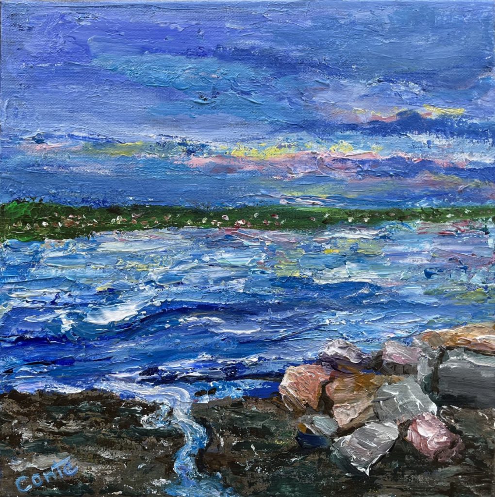 Bay Reflections (acrylic on canvas), 12x12 - $250