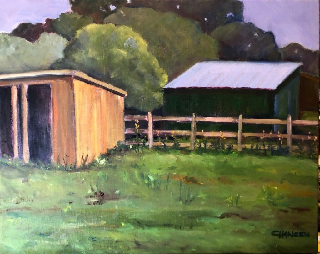 Two Sheds (oil on canvas, 20x16) - Price on request