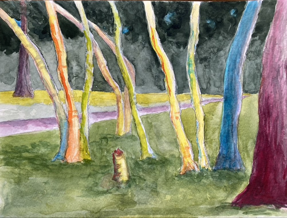 Slater Park Birches (watercolor on paper, 9x12) - $100 