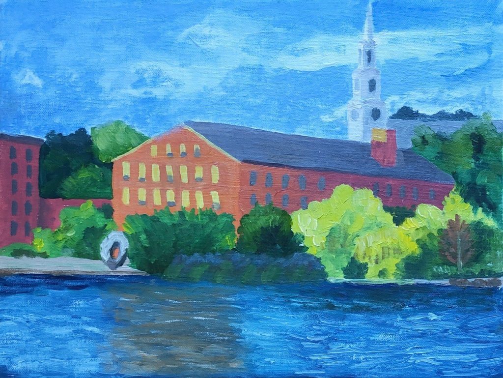 "View from the Pedestrian Bridge" (oil on canvas board), 10x8- $75