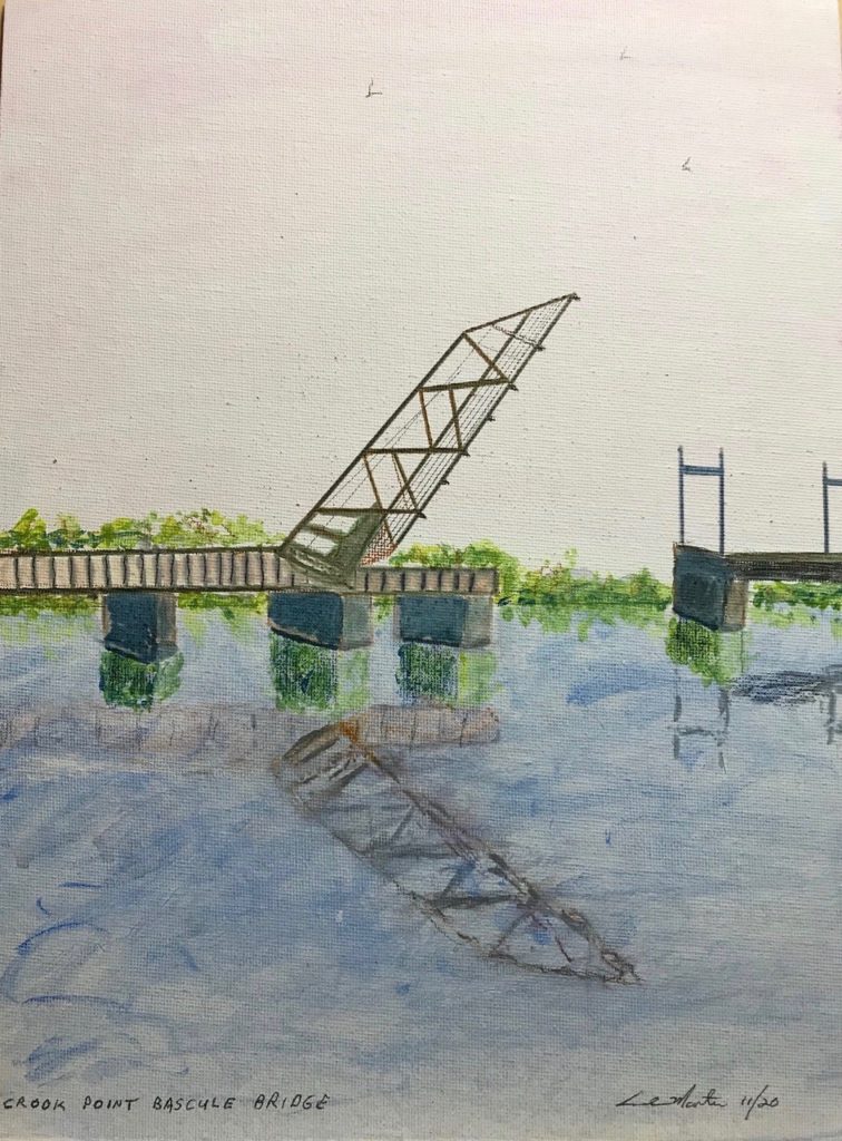 Crook Point Bridge (acrylic, pen brush on canvas board), 9 x 12 - Price negotiable