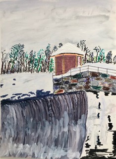 Scene at Barden Reservoir (acrylic on paper), 9x12 - Price negotiable