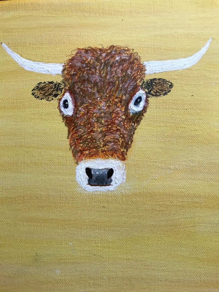 Year of the Ox (acrylic, pen brush on canvas), 8 x 10 - NFS
