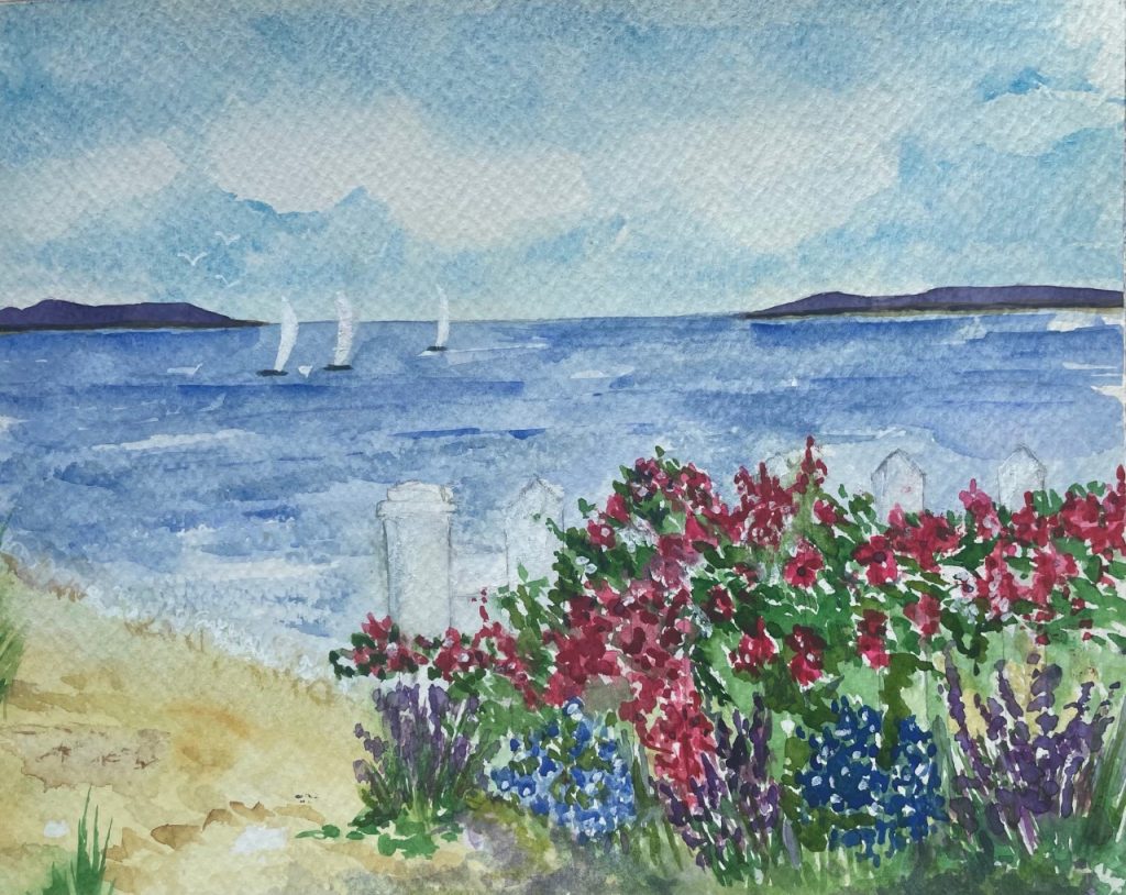 Summer Scene (watercolor on paper), 8x10.5/framed 13.5x16.5 - $150
