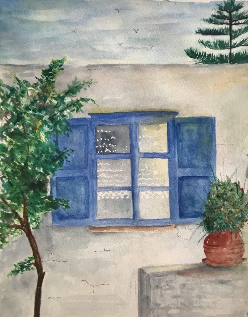 Window in Paros (watercolor on paper), 16x12 - NFS