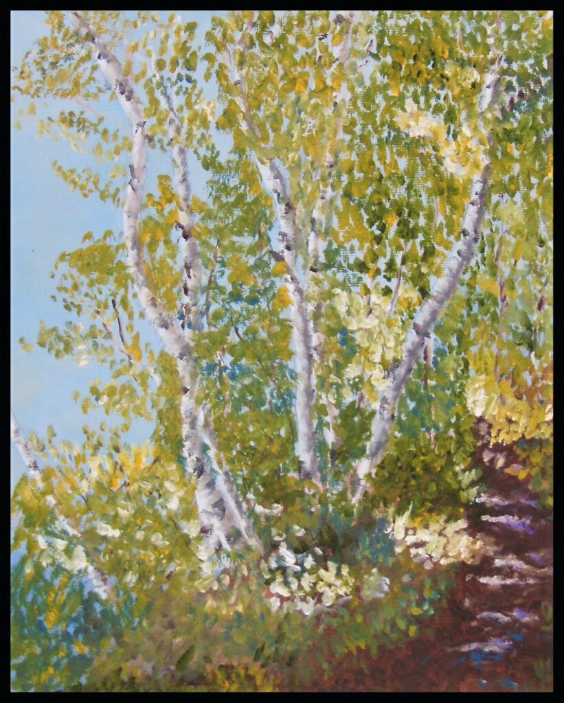 Happy Birch Trees (oil on canvas panel, 8x10) - SOLD