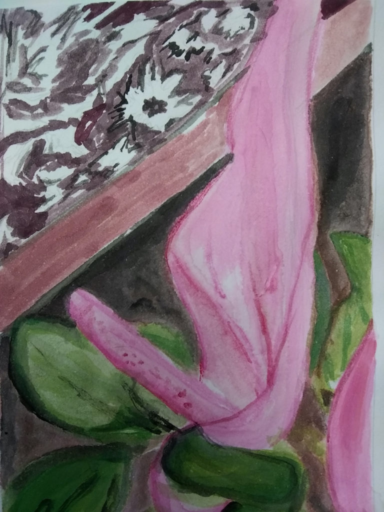 "Flower on a Table, Close Up" (watercolor), NFS