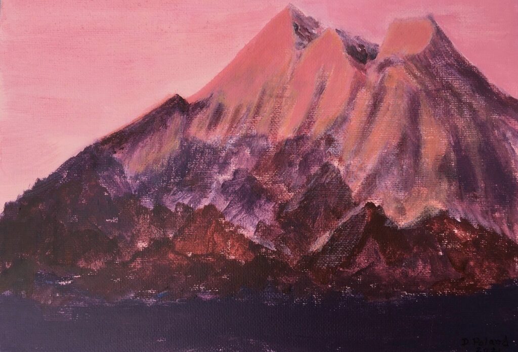 Sunset on a Snowy Mountain (acrylic on canvas board, 8x10) - Price Negotiable