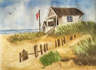 Cottage by the Sea (watercolor on paper), 9x12 - Negotiable