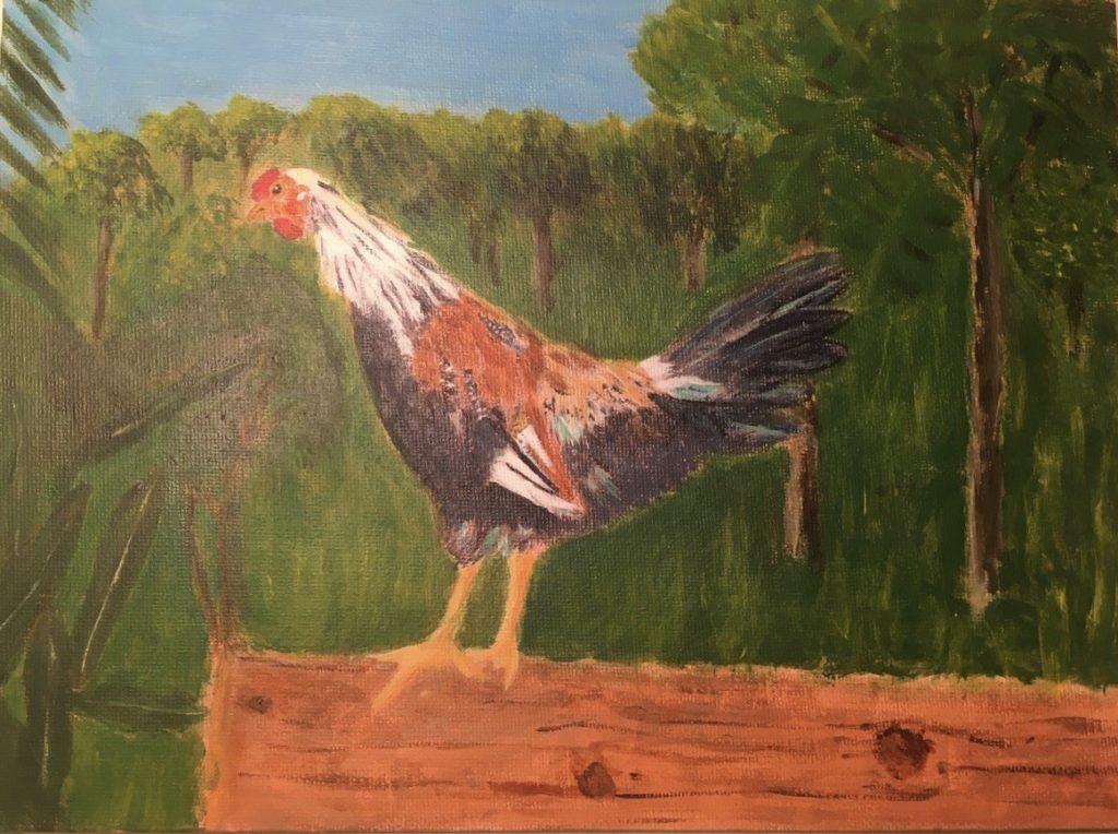 Tai, Rooster (acrylic on canvas panel), 9 x 12 - NFS
