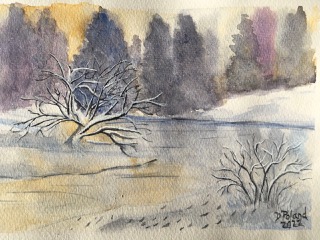 Winter Scene (watercolor on paper), 9x6 - NFS