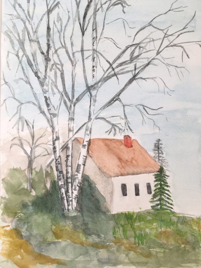 Winter at the Cottage (watercolor, 9x12) - NFS