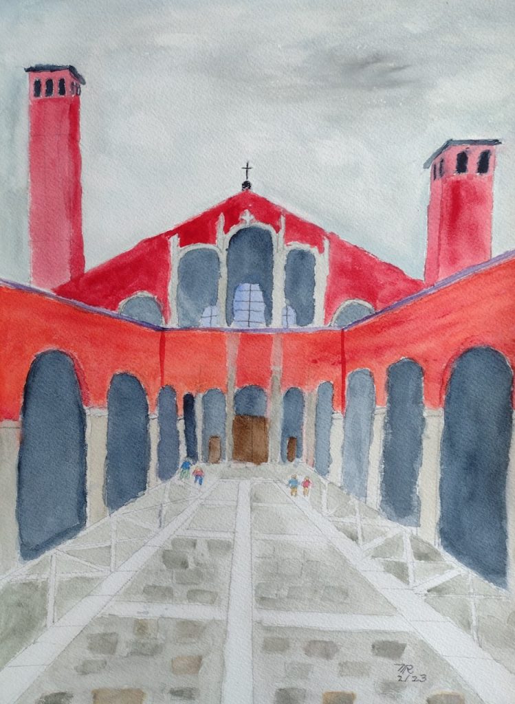 Church of Saint Ambrose, Milan (watercolor and gouache on Arches paper), 10x14" - $80