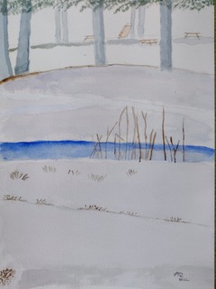Lincoln Woods in Winter (watercolor on Arches paper), 9x12 - NFS