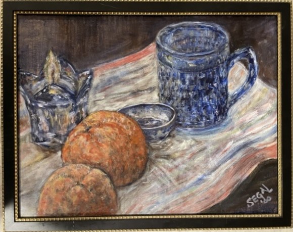 "Still life with Oranges" (oil on canvas), 19.5x15 framed and signed - $225